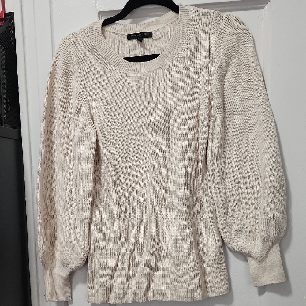 Banana Republic Cream Crew Neck Sweater With Balloon Sleeves